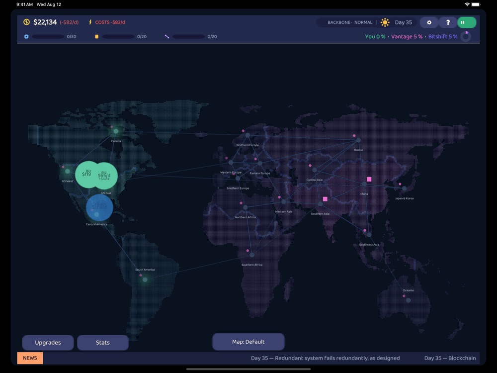 A run in progress on the world map